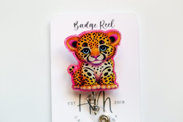 Neon Leopard Interchangeable Badge Reel - Cute Animal Teacher Nurse ID Holder with Retractable Clip