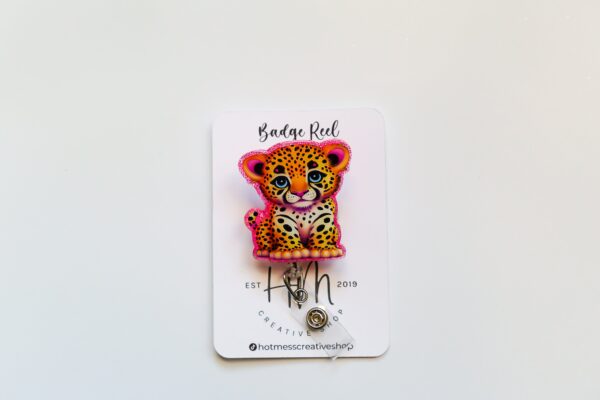 Neon Leopard Interchangeable Badge Reel - Cute Animal Teacher Nurse ID Holder with Retractable Clip