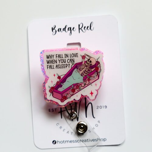 Funny Valentines Day Badge Reel, Why fall in love, Nurse Badge Reel, Retractable ID Holder, Interchangeable, Glitter Badge Reel