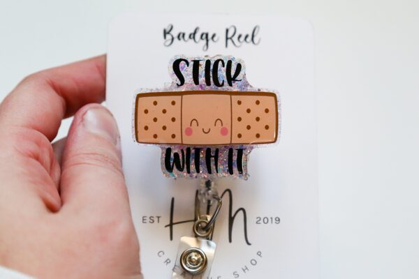 il_fullxfull.5648981372_ry9i Stick With it, Funny Badge reel, RN ID Holder, Retractable Acrylic Badge Reel, Nurse Gift, Night Shift, Nurse Accessories