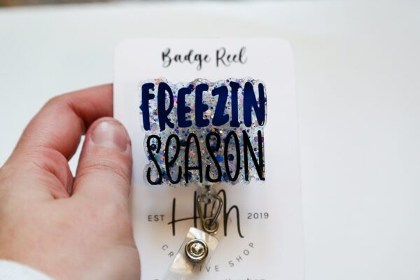 Freezin Season Badge Reel, Winter Badge Reel, Nurse Badge Reel, Retractable ID Holder, Glitter Badge Reel, Winter ID Holder