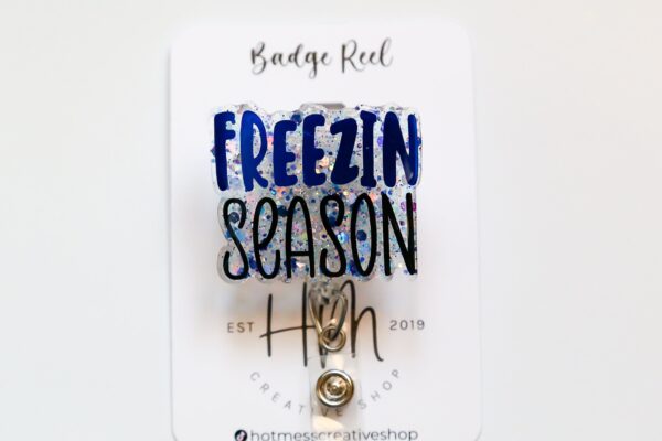 Freezin Season Badge Reel, Winter Badge Reel, Nurse Badge Reel, Retractable ID Holder, Glitter Badge Reel, Winter ID Holder