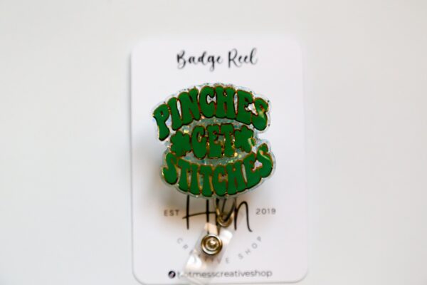 St. Patrick's day Badge Reel, Pinches Get Stitches, Nurse Badge Reel, Retractable ID Holder, Interchangeable, Glitter Badge Reel