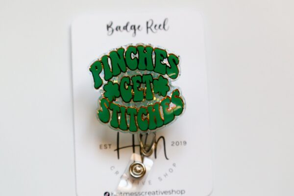 St. Patrick's day Badge Reel, Pinches Get Stitches, Nurse Badge Reel, Retractable ID Holder, Interchangeable, Glitter Badge Reel