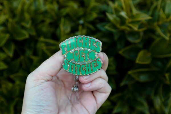 St. Patrick's day Badge Reel, Pinches Get Stitches, Nurse Badge Reel, Retractable ID Holder, Interchangeable, Glitter Badge Reel