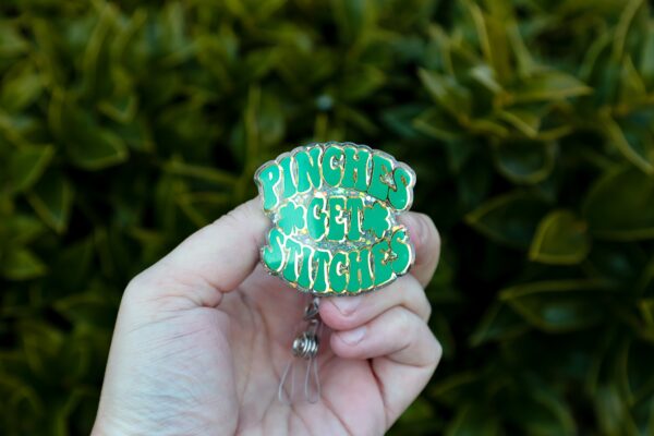 St. Patrick's day Badge Reel, Pinches Get Stitches, Nurse Badge Reel, Retractable ID Holder, Interchangeable, Glitter Badge Reel