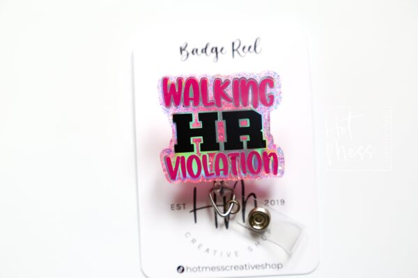 Walking HR Violation Funny Badge Reel, Night Shift badge reel, Office Lanyard