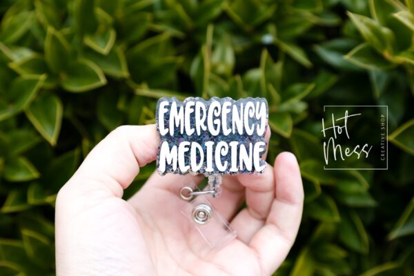 Emergency Medicine Badge Reel, Nurse Badge Reel, Retractable ID Holder, Interchangeable, Glitter Badge Reel