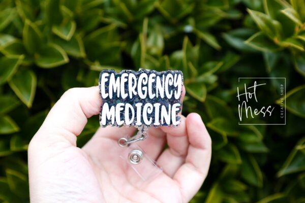 Emergency Medicine Badge Reel, Nurse Badge Reel, Retractable ID Holder, Interchangeable, Glitter Badge Reel