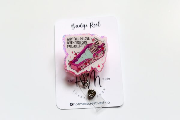 Funny Valentines Day Badge Reel, Why fall in love, Nurse Badge Reel, Retractable ID Holder, Interchangeable, Glitter Badge Reel