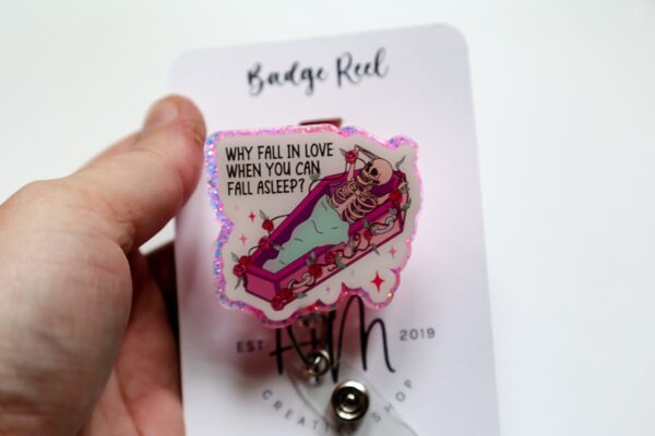 Funny Valentines Day Badge Reel, Why fall in love, Nurse Badge Reel, Retractable ID Holder, Interchangeable, Glitter Badge Reel