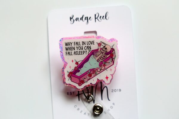Funny Valentines Day Badge Reel, Why fall in love, Nurse Badge Reel, Retractable ID Holder, Interchangeable, Glitter Badge Reel