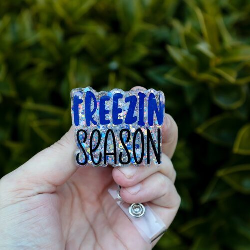 Freezin Season Badge Reel, Winter Badge Reel, Nurse Badge Reel, Retractable ID Holder, Glitter Badge Reel, Winter ID Holder