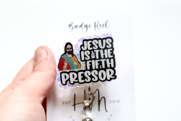 Jesus is the fifth Pressor Badge Reel, RN ID Holder, Retractable Acrylic Badge Reel, Night Shift, Funny Badge Reel, Glitter id holder