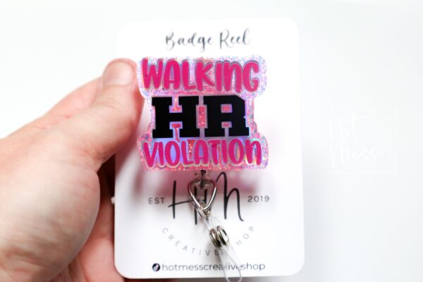 Walking HR Violation Funny Badge Reel, Night Shift badge reel, Office Lanyard