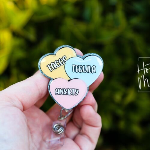 il_fullxfull.5747778310_7mwo Valentines Day Badge Reel, Tacos, Tequila, Anxiety, Nurse Badge Reel, Retractable ID Holder, Interchangeable, Glitter Badge Reel