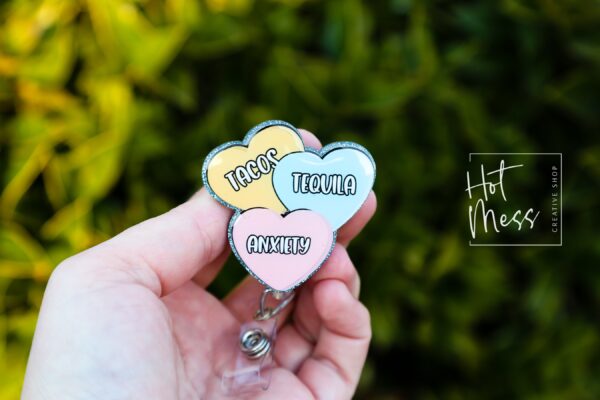 Valentines Day Badge Reel, Tacos, Tequila, Anxiety,  Nurse Badge Reel, Retractable ID Holder, Interchangeable, Glitter Badge Reel