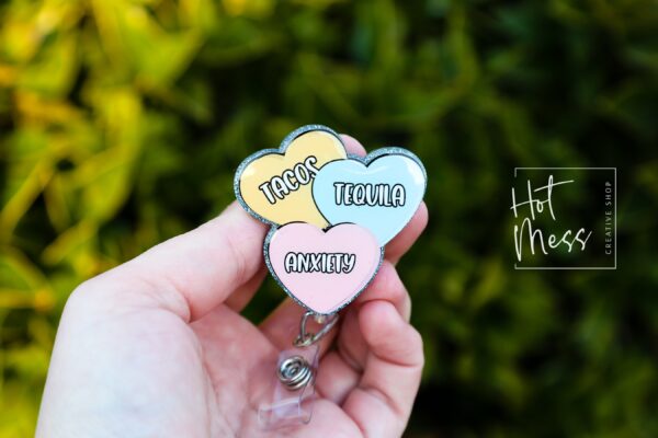 Valentines Day Badge Reel, Tacos, Tequila, Anxiety,  Nurse Badge Reel, Retractable ID Holder, Interchangeable, Glitter Badge Reel