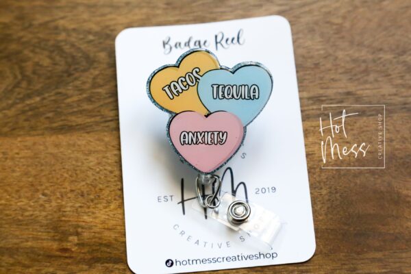 Valentines Day Badge Reel, Tacos, Tequila, Anxiety,  Nurse Badge Reel, Retractable ID Holder, Interchangeable, Glitter Badge Reel