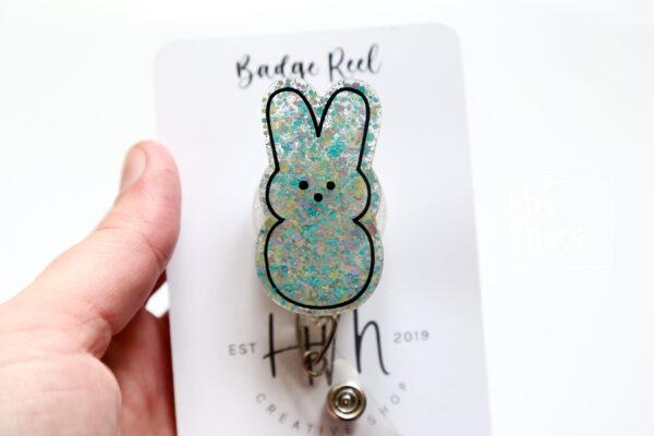 Easter badge reel, Bunny badge reel, Custom Badge Reel, Retractable ID Holder, Interchangeable, Glitter Badge Reel