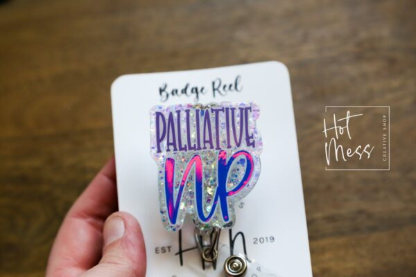 Palliative NP Funny Glitter Pink/Purple Badge Reel, Retractable Badge Reel, Interchangeable Badge Reel, Nurse Practitioner