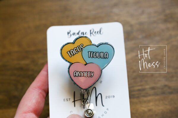 Valentines Day Badge Reel, Tacos, Tequila, Anxiety,  Nurse Badge Reel, Retractable ID Holder, Interchangeable, Glitter Badge Reel