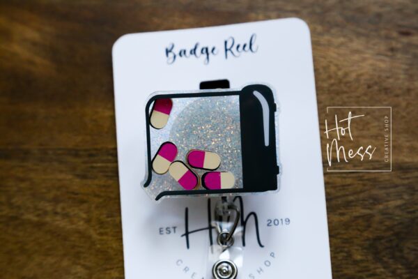 Pharmacy Tray Badge Reel, Shaker Badge Reel, Tablet Medical Badge Reels, pharmacy Badge Reels, counting tray