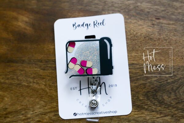 Pharmacy Tray Badge Reel, Shaker Badge Reel, Tablet Medical Badge Reels, pharmacy Badge Reels, counting tray