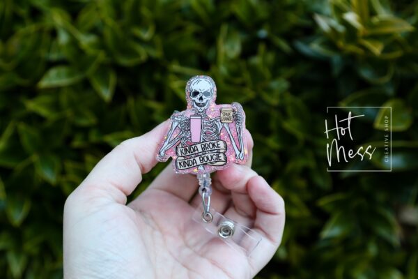 Pink Kinda Broke, Kinda Bougie Badge Reel, Funny Badge Reel, Office ID Holder, Interchangeable Glitter badge reel