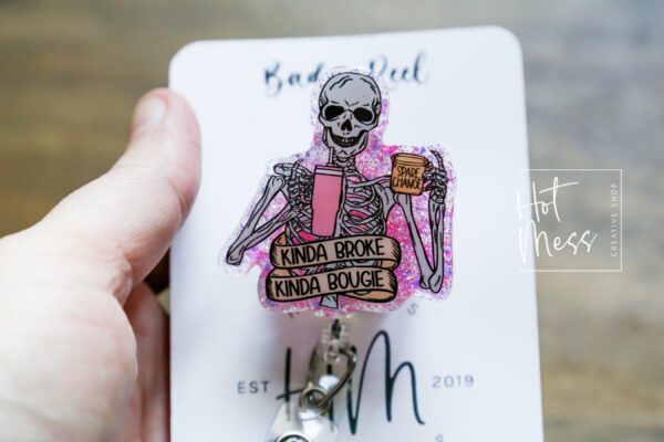 Pink Kinda Broke, Kinda Bougie Badge Reel, Funny Badge Reel, Office ID Holder, Interchangeable Glitter badge reel