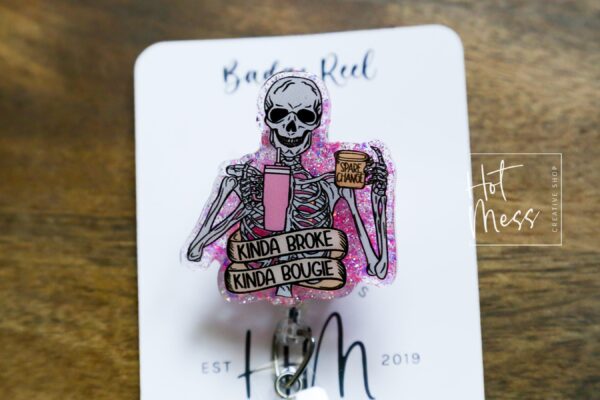Pink Kinda Broke, Kinda Bougie Badge Reel, Funny Badge Reel, Office ID Holder, Interchangeable Glitter badge reel