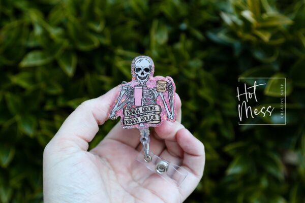 Pink Kinda Broke, Kinda Bougie Badge Reel, Funny Badge Reel, Office ID Holder, Interchangeable Glitter badge reel