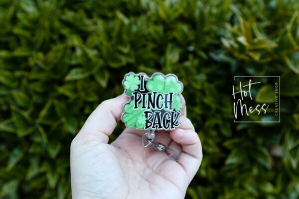 il_fullxfull.5807087524_mxg4 St. Patrick's day Badge Reel, I Pinch Back, Nurse Badge Reel, Retractable ID Holder, Interchangeable, Glitter Badge Reel