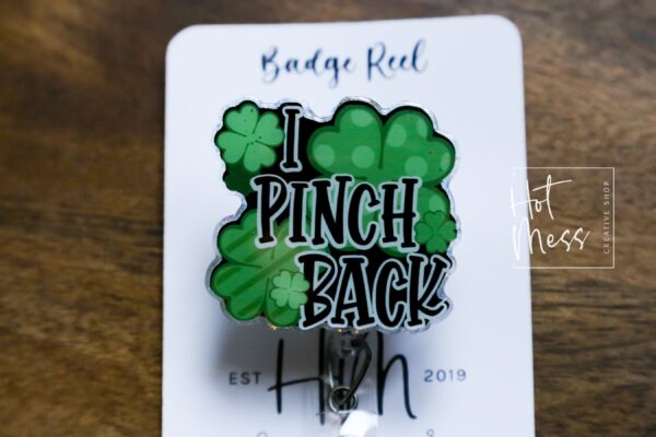 il_fullxfull.5807087530_6aco St. Patrick's day Badge Reel, I Pinch Back, Nurse Badge Reel, Retractable ID Holder, Interchangeable, Glitter Badge Reel