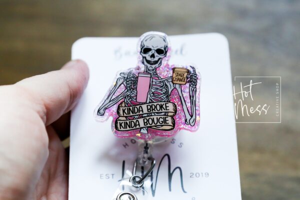 Pink Kinda Broke, Kinda Bougie Badge Reel, Funny Badge Reel, Office ID Holder, Interchangeable Glitter badge reel