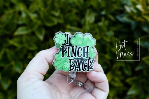 il_fullxfull.5855171401_dnj4 St. Patrick's day Badge Reel, I Pinch Back, Nurse Badge Reel, Retractable ID Holder, Interchangeable, Glitter Badge Reel