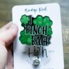 il_fullxfull.5855171405_nbg0 St. Patrick's day Badge Reel, I Pinch Back, Nurse Badge Reel, Retractable ID Holder, Interchangeable, Glitter Badge Reel