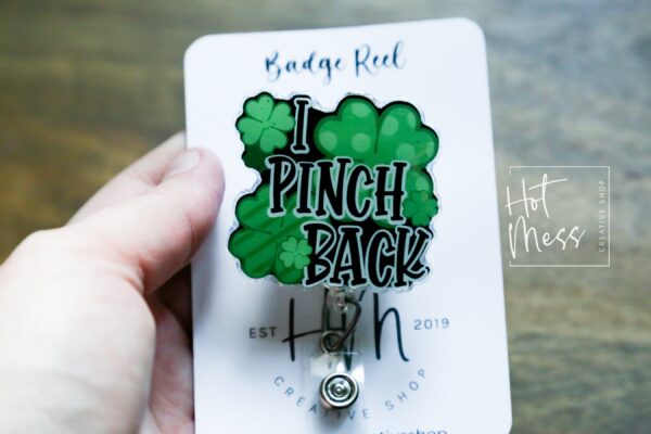 il_fullxfull.5855171405_nbg0 St. Patrick's day Badge Reel, I Pinch Back, Nurse Badge Reel, Retractable ID Holder, Interchangeable, Glitter Badge Reel