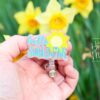 Hello Sunshine Badge Reel, ID holder, Retractable Badge Reel, Teacher ID Holder, Nurse Badge Reel, Glitter Badge Reel, Interchangeable