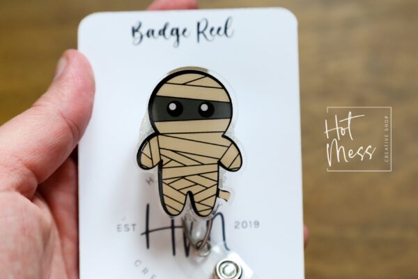 Mummy Badge Reel, Halloween Badge Reel,  Halloween ID Holder, Interchangeable badge reel, Fall Badge Reel