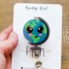 il_fullxfull.5863503376_r47y Cute Globe Badge Reel, Lanyard ID Holder, Retractable Badge Reel, Interchangeable ID Holder