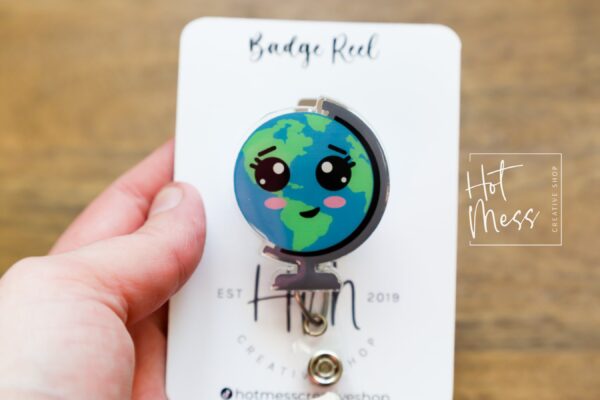 il_fullxfull.5863503376_r47y Cute Globe Badge Reel, Lanyard ID Holder, Retractable Badge Reel, Interchangeable ID Holder