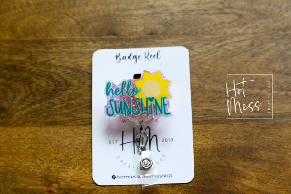 Hello Sunshine Badge Reel, ID holder, Retractable Badge Reel, Teacher ID Holder, Nurse Badge Reel, Glitter Badge Reel, Interchangeable