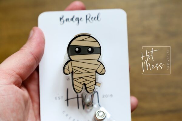 Mummy Badge Reel, Halloween Badge Reel,  Halloween ID Holder, Interchangeable badge reel, Fall Badge Reel