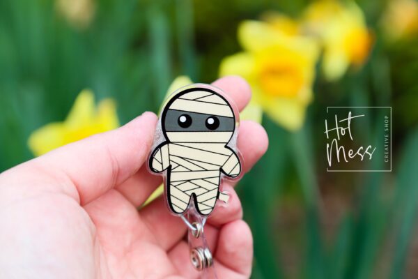 Mummy Badge Reel, Halloween Badge Reel,  Halloween ID Holder, Interchangeable badge reel, Fall Badge Reel