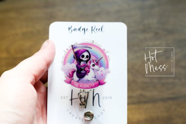 The Audacity Funny Rainbow Badge Reel, RN ID Holder, Retractable Badge Reel, Night Shift, Audacity, Stocking Stuffer