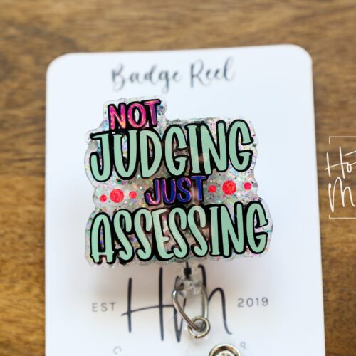 il_fullxfull.5911473851_q7nh Funny Badge reel, Not Judging Just Assessing, RN ID Holder, Retractable Acrylic Badge Reel, Nurse Gift, Night Shift