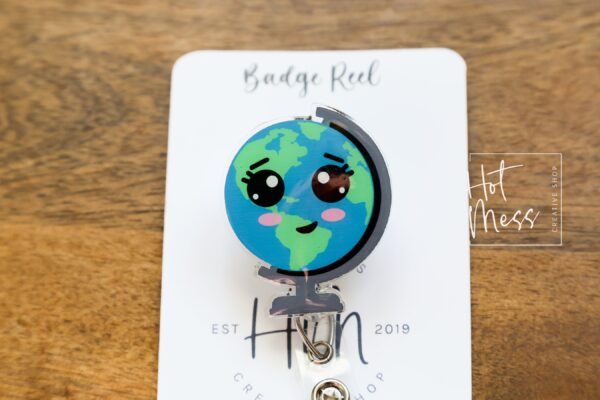 il_fullxfull.5911598015_k98e Cute Globe Badge Reel, Lanyard ID Holder, Retractable Badge Reel, Interchangeable ID Holder