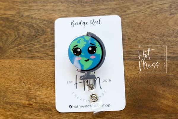il_fullxfull.5911598033_b11k Cute Globe Badge Reel, Lanyard ID Holder, Retractable Badge Reel, Interchangeable ID Holder