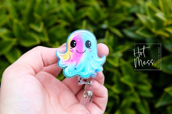 Rainbow Ghost Badge Reel,  Lanyard ID Holder, Interchangeable Glitter badge reel